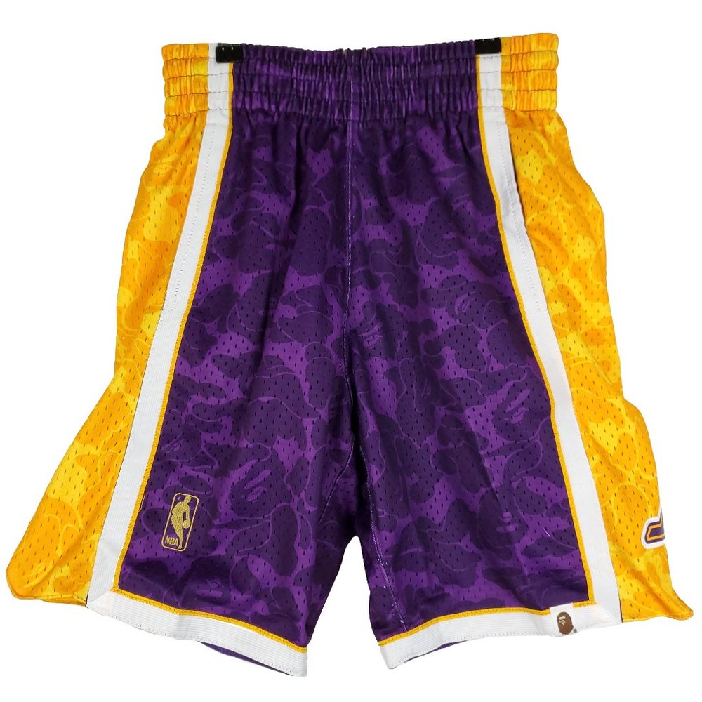 BAPE LA Lakers Mitchell & Ness NBA Jersey Shorts S Small Purple Yellow White NWT
